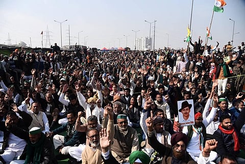 Farmers during their protest over Centres farm reform laws at Ghazipur border in New Delhi. (Photo | Parveen Negi/EPS)