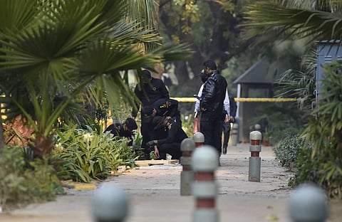 A team of National Security Guard NSG visits the explosion site near the Israel Embassy to examine characteristics of explosives used. (Photo | Parveen Negi/EPS)