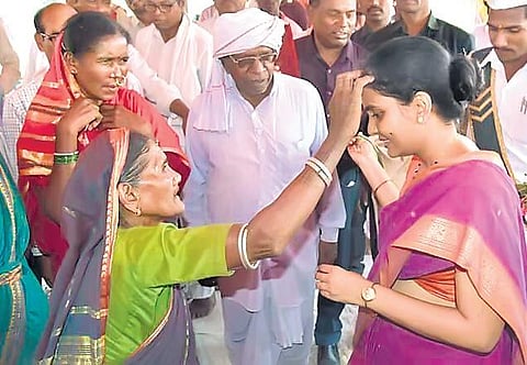 Divya Devarajan with tribal women during her tenure as the Adilabad Collector