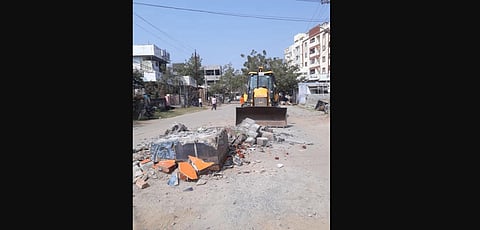 Statue of Mahatma Gandhi which  was demolished at TV Tower Colony  in Warangal