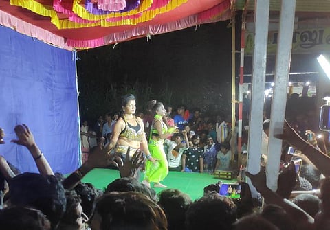 Dance performance at the DMK event at Pettaivaithalai on Sunday evening. (Photo | EPS)