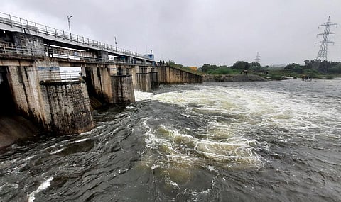 File - View of water released from Chembarambakkam reservoir