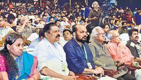 CPM leaders M V Govindan and P Rajeev, filmmaker Adoor Gopalakrishnan and actor Prem Kumar among the audience at the inaugural function of the 24th IFFK |  File pic