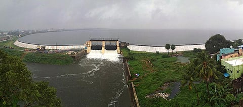 Water released from Puzhal lake in Chennai. (Photo | Debadatta Mallick, EPS)
