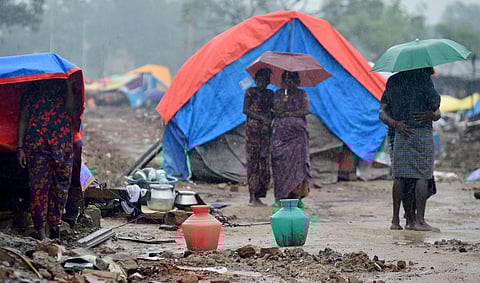 Slum dwellers in Gandhi Nagar living without proper shelter amid the rains in Chennai (Express | R Satish Babu)