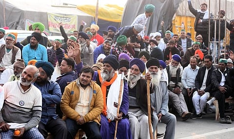 Farmers during their agitation against new farm laws at Ghazipur border in New Delhi Tuesday Jan 5 2021. (Photo | Parveen Negi/EPS)