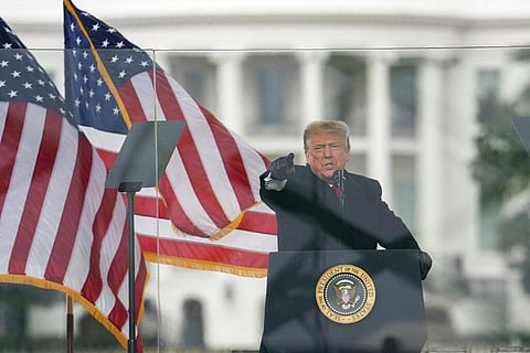 President Donald Trump speaks during a rally protesting the electoral college certification of Joe Biden as President, Wednesday, Jan. 6, 2021, in Washington. | AP