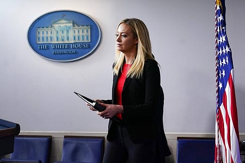 White House press secretary Kayleigh McEnany arrives to deliver a statement at the White House, Thursday, Jan. 7, 2021, in Washington. (Photo | AP)