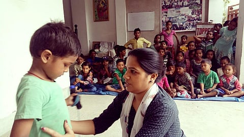 Sarita Rai with children at her 'Topper Study Point - The Udaan' (Photo| EPS)