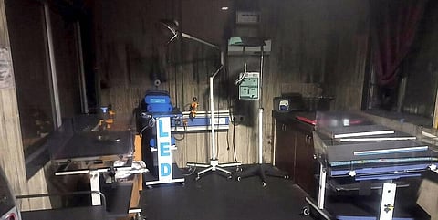 Charred remains of furniture and other equipments inside the new born babies care unit of the Bhandara District General Hospital. (Photo | PTI)