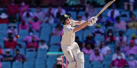 Australia's Steve Smith swings and misses the ball during play on day three of the third cricket test between India and Australia at the Sydney Cricket Ground. (Photo | PTI)