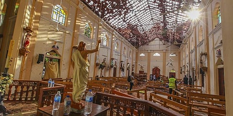 A view of St. Sebastian's Church damaged in blast in Negombo, north of Colombo, Sri Lanka, Sunday, April 21, 2019. (File Photo | AP)