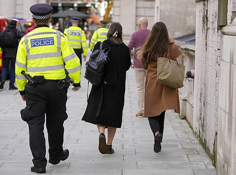 Police officers on patrol, in Westminster, London. (Photo  |AP)