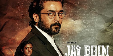 A poster of Jai Bhim featuring Suriya