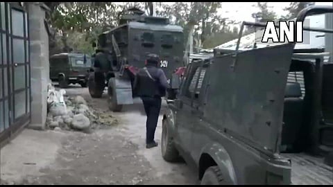 A security force personnel involved in the encounter operation in Shopian. (Photo | Twitter/ANI)