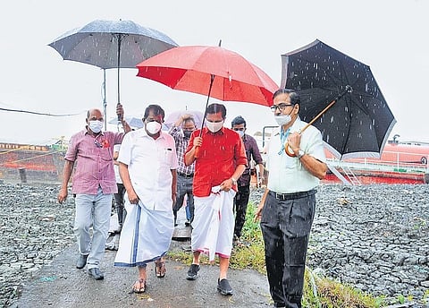 Tourism Minister P A Mohamed Riyas and Transport Minister Antony Raju visiting the KSRTC caravan tourism parking centre at Thevara on Thursday | A Sanesh