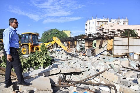 Illegally built sheds being demolished at Kacharakanahalli in HBR Layout (Photo | Express)