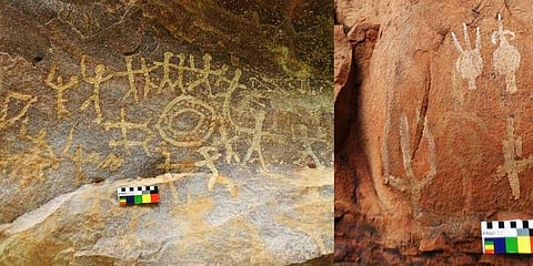The rock art site discovered by a study team of Yogi Vemana University |Express