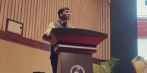 Union Health Minister Mansukh Mandaviya speaks at a NIMHANS event in Bengaluru. (Photo | Twitter)