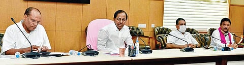 Telangana Chief Minister K Chandrasekhar Rao at the high-level meeting on Podu lands in Hyderabad.