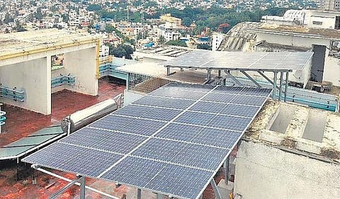 The solar panels atop the 13 blocks of Brigade Gateway in Bengaluru | EXPRESS