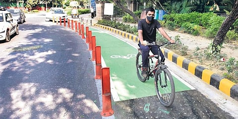 Dedicated cycling tracks at Lodhi Garden.