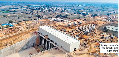 An aerial view of a Kondapochamma pump house.