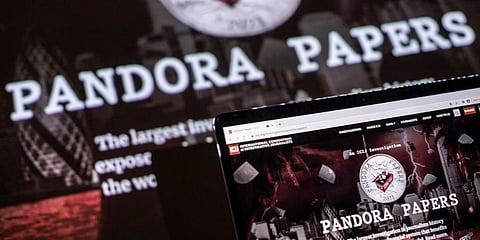 This photo illustration shows the logo of Pandora Papers. (Photo | AFP)