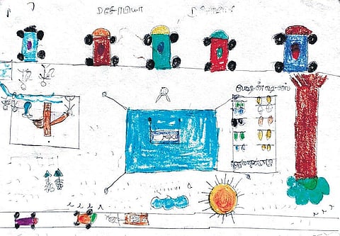 One of the sketches drawn by homeless children in Broadway. (Photo| EPS)