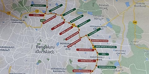 Route map of airport line from KR Puram to KIA. (Photo | EPS)