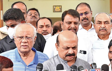 Chief Minister Basavaraj Bommai addresses the media in Davanagere on Tuesday