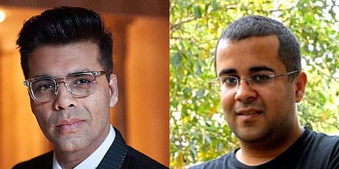 Filmmaker Karan Johar (L) and novelist Chetan Bhagat (File photo| PTI and EPS)