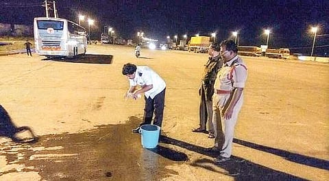 'Face Wash and Go' programme for vehicle drivers being implemented on a highway in Guntur. (Photo| EPS)