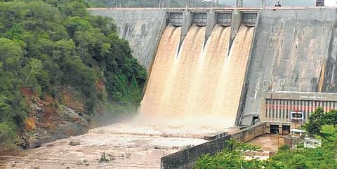Water gushing out through the sluices of Pilloor dam on Tuesday. Inflow increased due to rain in catchment area | Express