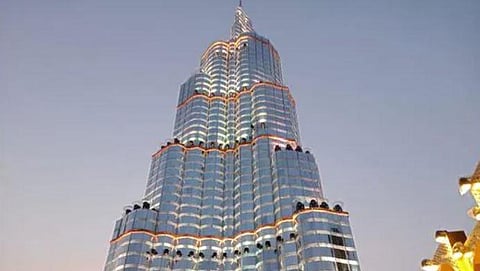 A view of Kolkata’s Burj Khalifa tower pandal created by Kolkata’s Sreebhumi Sporting Club on the occasion of Maha Saptami of Durga Puja festival, in Kolkata. (Photo | ANI)