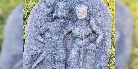 A stone sculpture of Veeragallu and Satisheela from 10th century CE was found in Siddipet district. (Photo| EPS)