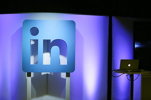 LinkedIn logo is displayed during a product announcement in San Francisco. (Photo | AP)