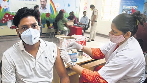 A beneficiary being administered Covid-19 vaccine at a centre in New Delhi. (Photo | Parveen Negi, EPS)