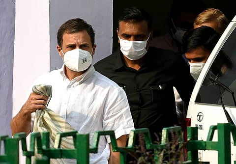Congress leader Rahul Gandhi leaves the AICC headquarters after attending the Congress Working Committee (CWC) meeting. (Photo | ANI)