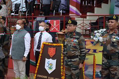 Manipur Chief Minister N Biren Singh with the victory flame as part of the Swarnim Vijay Varsh celebrations.