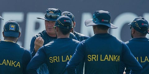 Sri Lanka players with coach Mickey Arthur. (Photo @OfficialSLC)