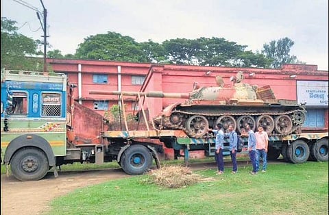 The T-55 tank on the Kendrapara Autonomous College campus. (Photo | Express)