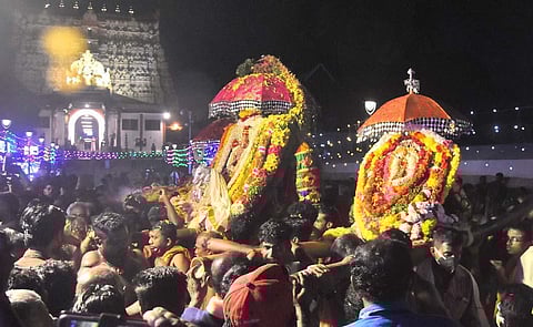 The three idols brought from Tamil Nadu were being worshipped in the capital during the nine days of the Navaratri ritual. (Photo | B P Deepu, EPS)