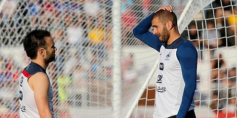 File: France's Mathieu Valbuena, left, and Karim Benzema, right, chat during a training session of the french national football team (Photo | AP)