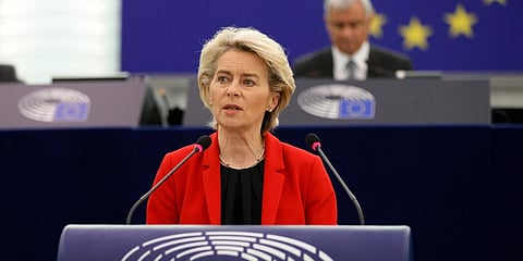 European Commission president Ursula von der Leyen delivers her speech Tuesday, Oct. 19, 2021 at the European Parliament in Strasbourg, eastern France. (Photo | AP)
