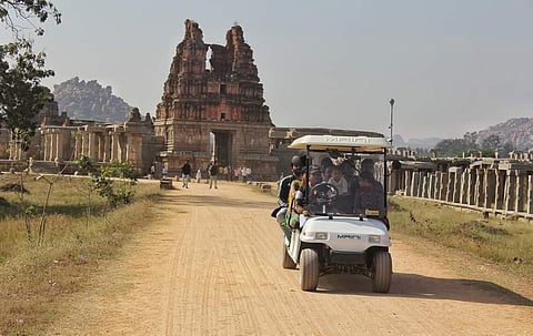 Tourists visiting Vijaya Vittala temple in Hampi (Photo | Express)
