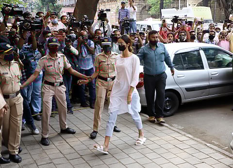 Bollywood actress Ananya Panday arrives at NCB's office after being summoned for questioning, in Mumbai on October 21, 2021. (Photo | ANI)