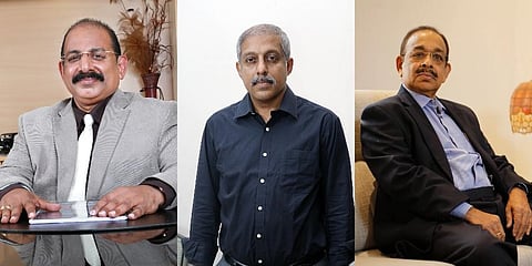 John (L) and Francis K Paul (R) are sons of Popular Vehicles founder K P Paul while Naveen Philip (C) is their nephew. They own 2.7511 cr shares each constituting a total 65.79% stake in the firm