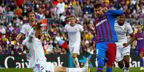 Real Madrid's Dani Carvajal (L) challenges Barcelona's Gerard Pique during a La Liga match at the Camp Nou stadium. (Photo| AP)