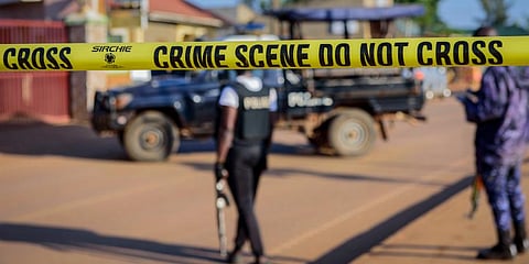 Police secure a road leading to the scene of an explosion in the Komamboga suburb of the capital Kampala, Uganda. (Photo | AP)